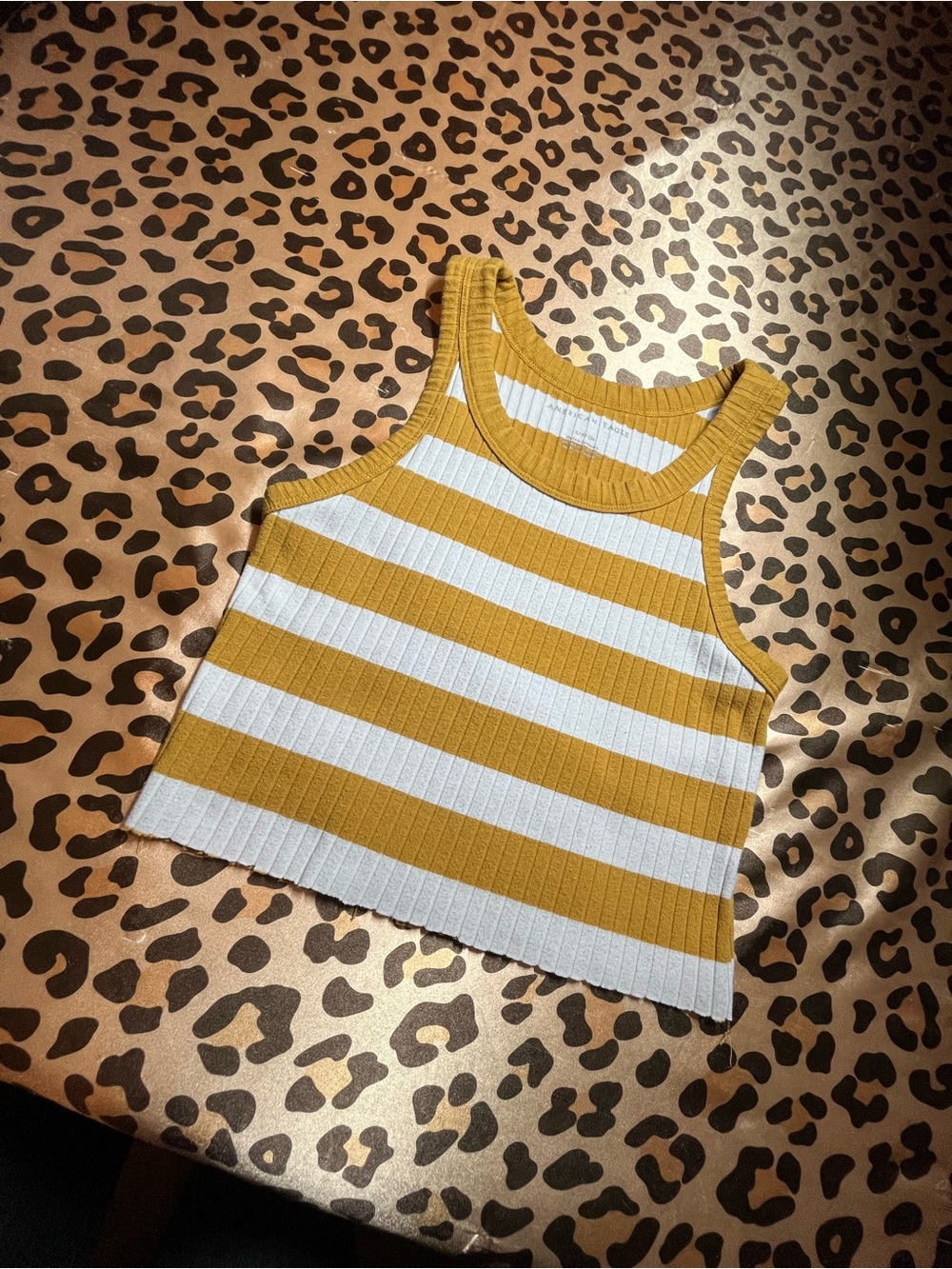 American eagle White and Mustard Ribbed Crop Tank Top